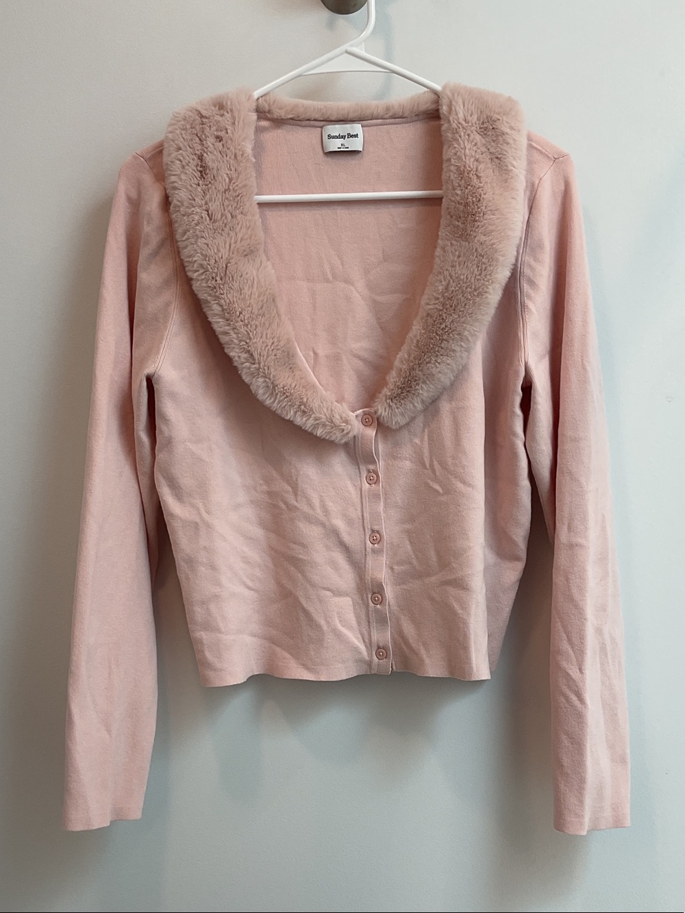 Sunday Best Blush Pink Faux Fur Trim Cardigan